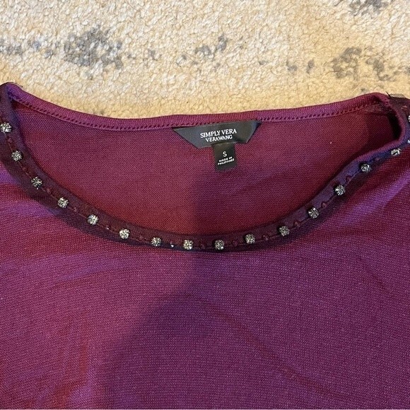 NWT Simply Vera Vera Wang Grape Wine Autumn Romance Draped Sides Long Sleeve Top - Picture 3 of 7